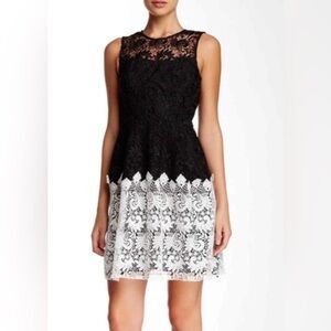NWT ABS Allen Schwartz SZ 8 Sleeveless Lace Sheath Dress Black/Ivory